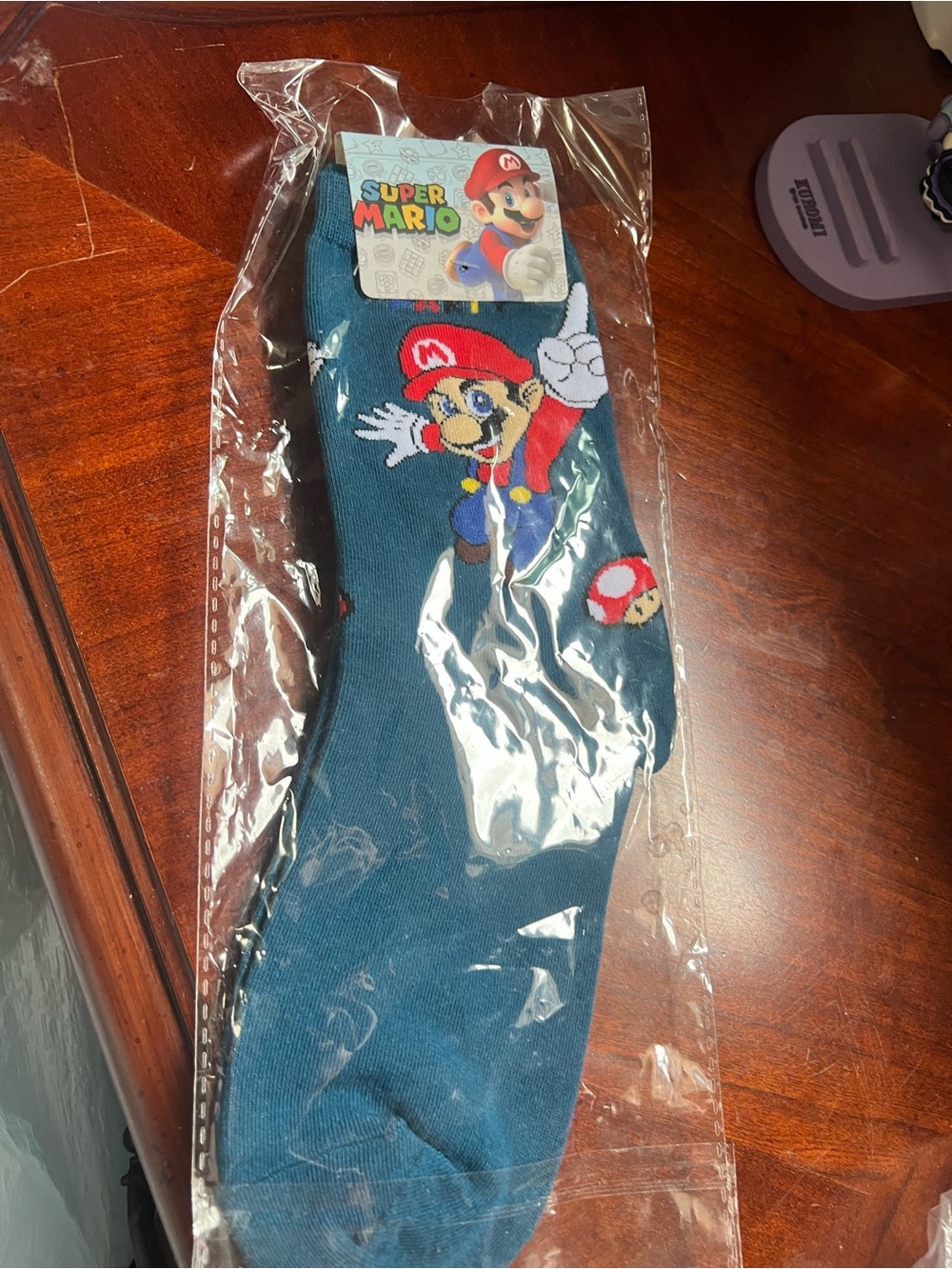 Super Mario Graphic Crew Socks - Teal with Red Accents